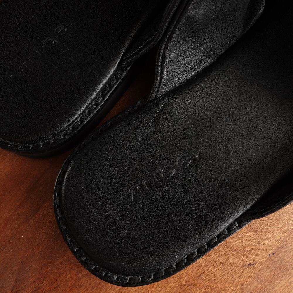 Vince Sandals Womens SZ 8 BLK Leather Slide Minimalist Coastal Flat Resort Shoes - Picture 9 of 14